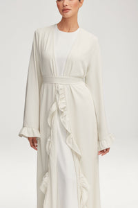 Mariam Ruffle Open Abaya - White Clothing Veiled 