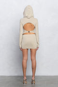 Marlin Heavy Nylon Hooded Cowl Top & Mini Skirt Set | Back Cut-Out Trendy Party Look
