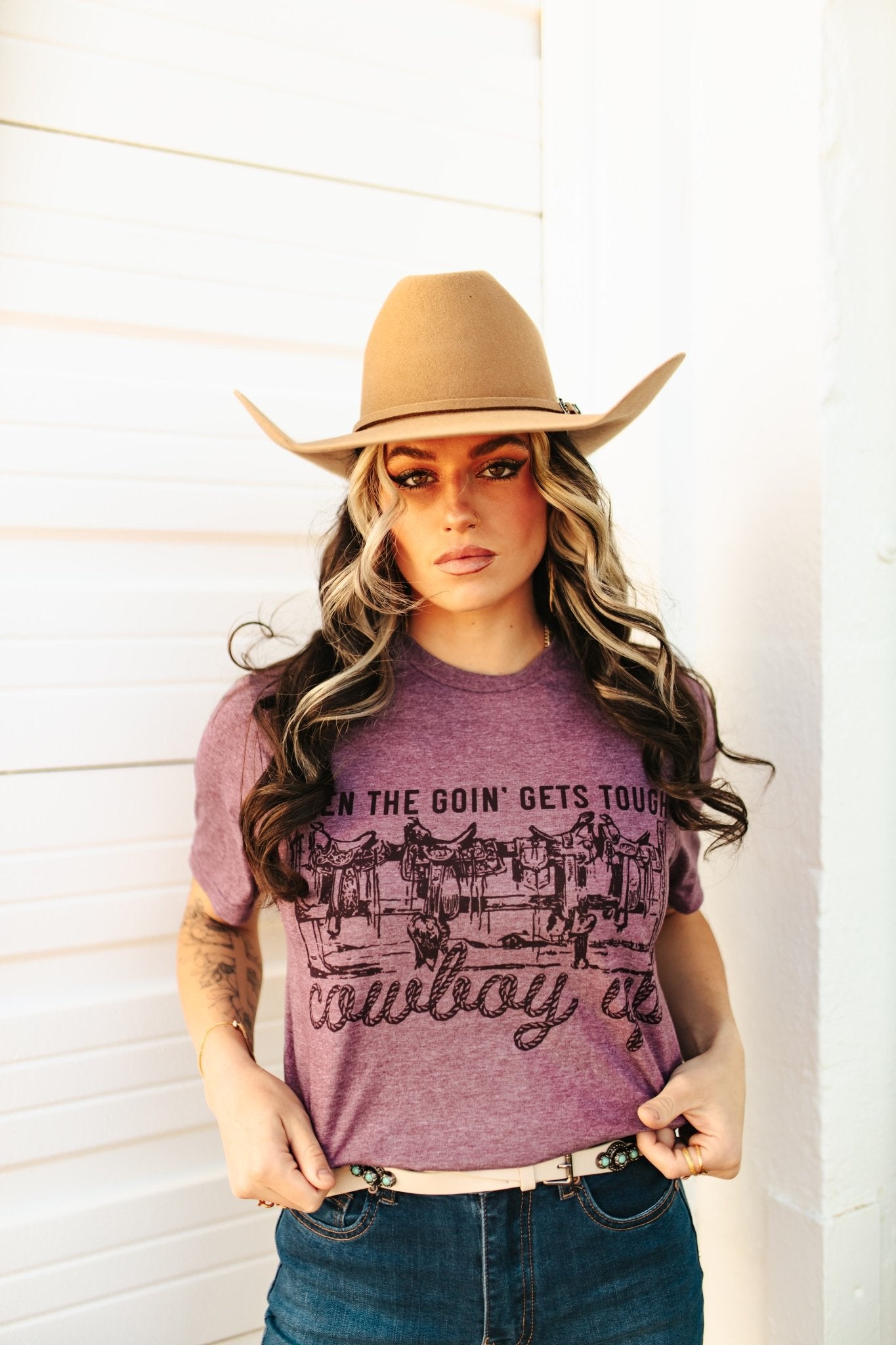 Wild Junkie Maroon Cowboy Up Graphic Tee — construction detail