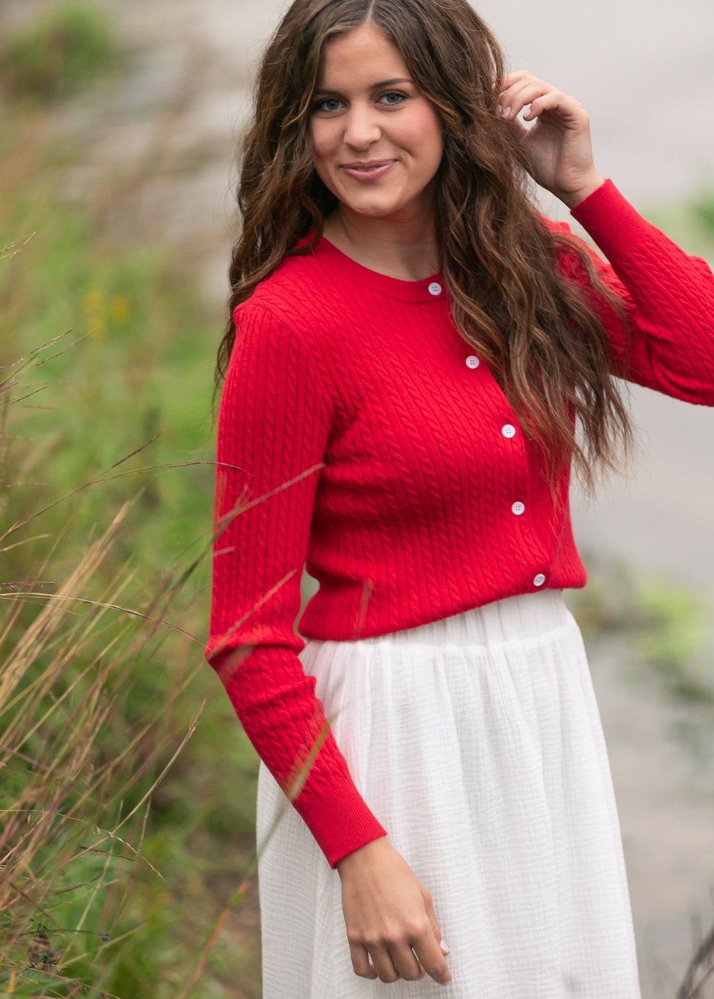 Inherit Co. Mason Red Button Up Cardigan — size reference