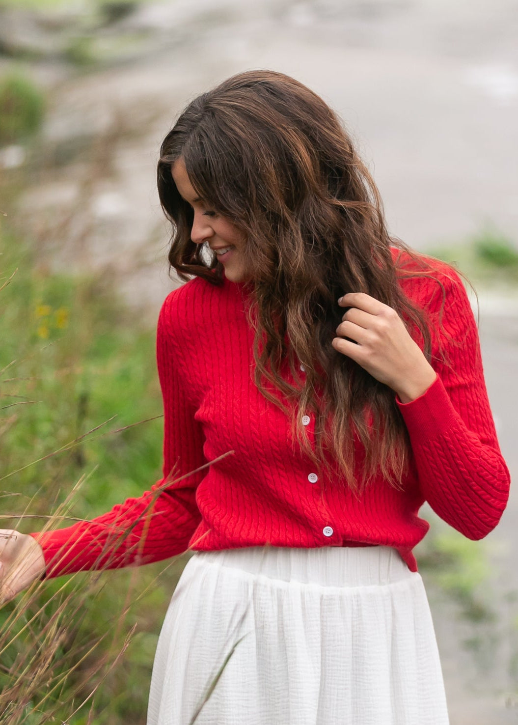 Inherit Co. Mason Red Button Up Cardigan — color detail
