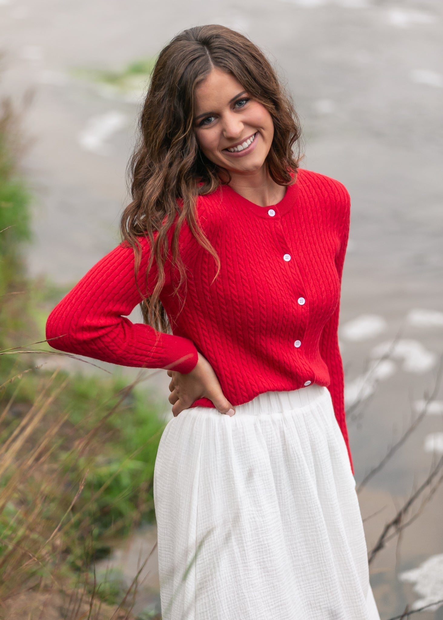 Inherit Co. Mason Red Button Up Cardigan — side view