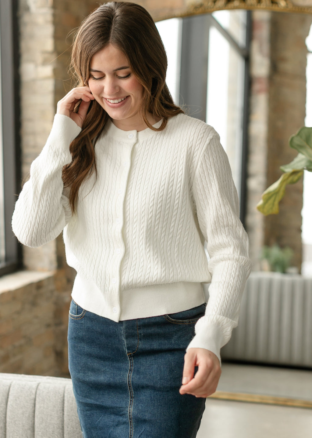 Inherit Co. Mason White Button Up Cardigan — back view