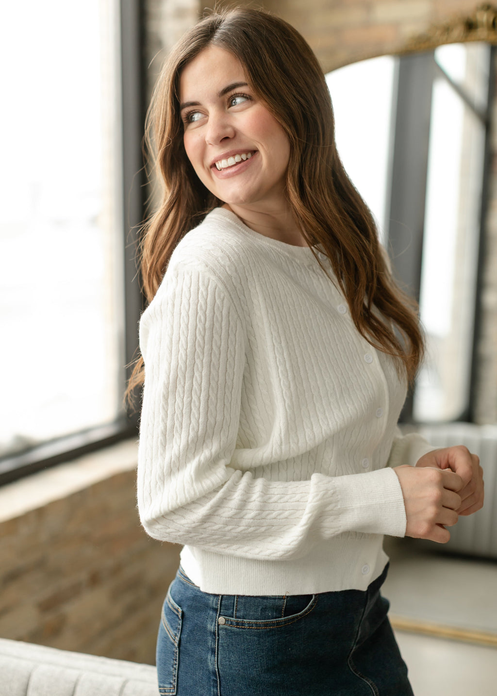 Inherit Co. Mason White Button Up Cardigan — alternative angle