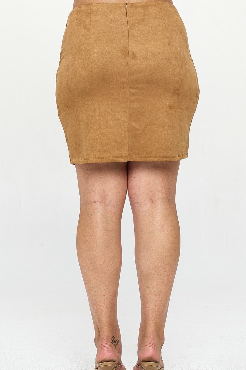 Maxine Plus Size Faux Suede Rhinestone Slit Mini Skirt – Side Slit with Fringe | Chic Night Out