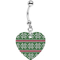 BodyCandy Green Red Christmas Sweater Heart Dangle Belly Ring — main product shot