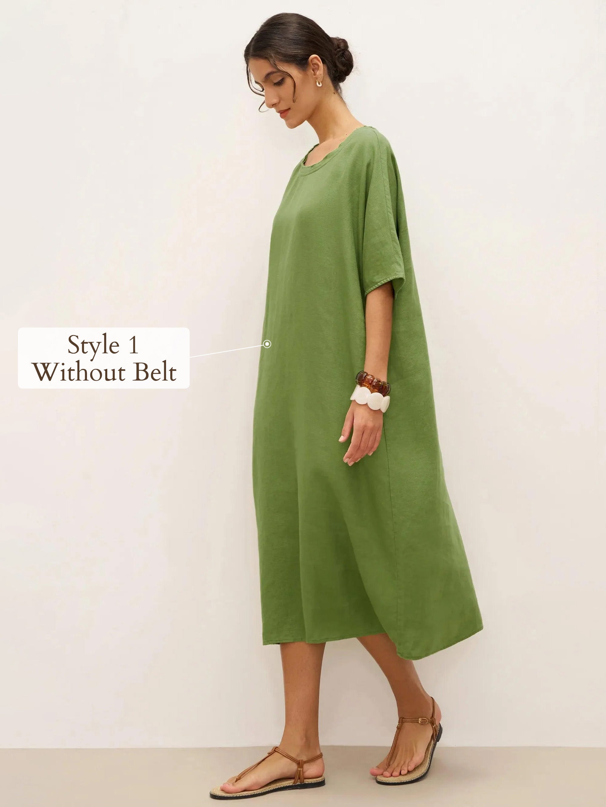 LINTICO 100% Linen Oversized O-Line Belted Midi Dress LORETTA—Multi-Way Wear — dresses-midi dresses-linen category context