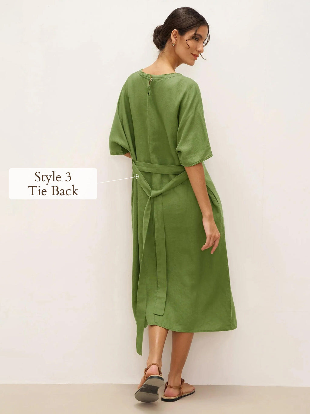LINTICO 100% Linen Oversized O-Line Belted Midi Dress LORETTA—Multi-Way Wear — lifestyle worn / used context