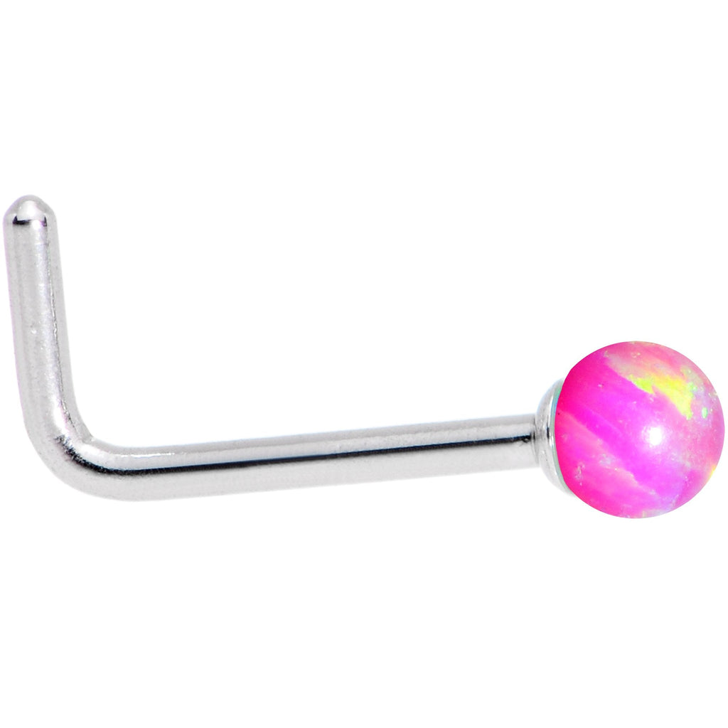 BodyCandy Pink 2.5mm Synthetic Opal Ball L-Shape Nose Ring — detail and construction