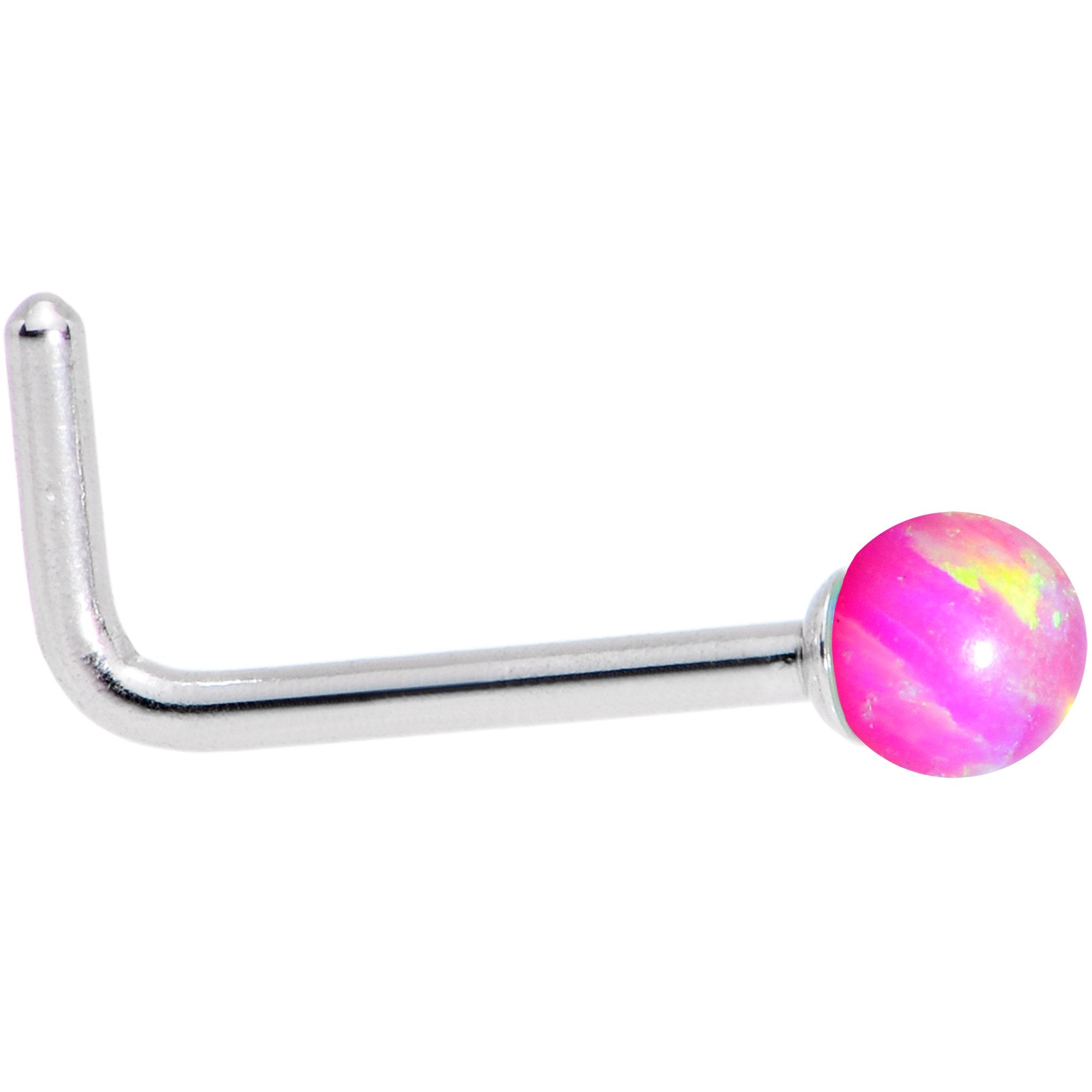 BodyCandy Pink 2.5mm Synthetic Opal Ball L-Shape Nose Ring — detail and construction