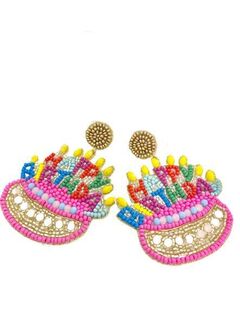 KADOU BOUTIQUE Happy Birthday Beaded Earrings — detail close-up