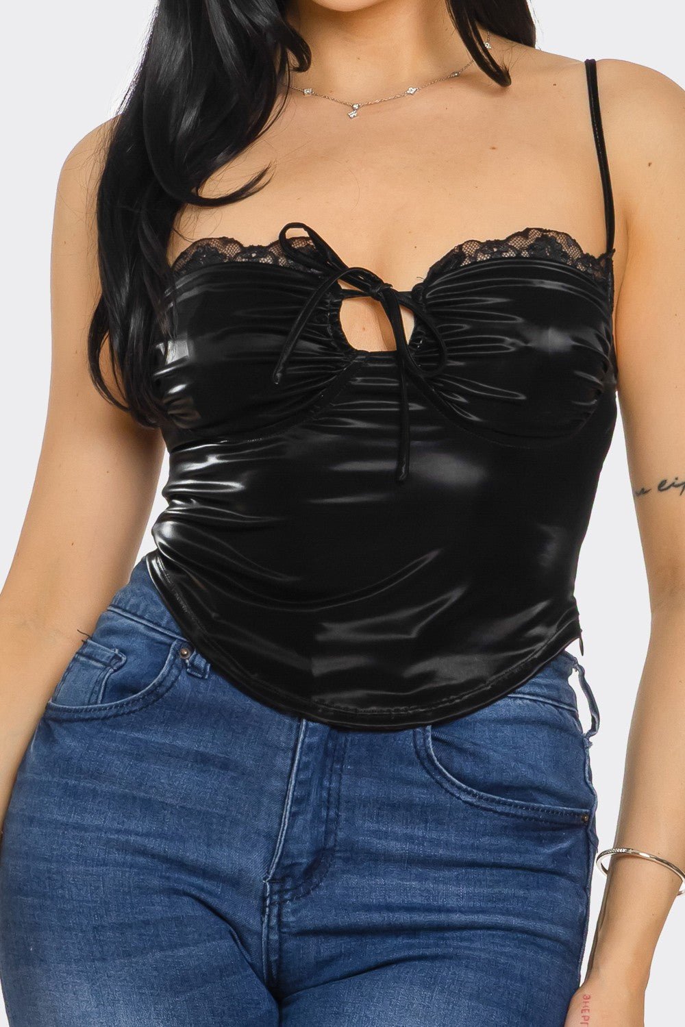 Melissa Lace Spaghetti Strap Crop Top with Side Zipper