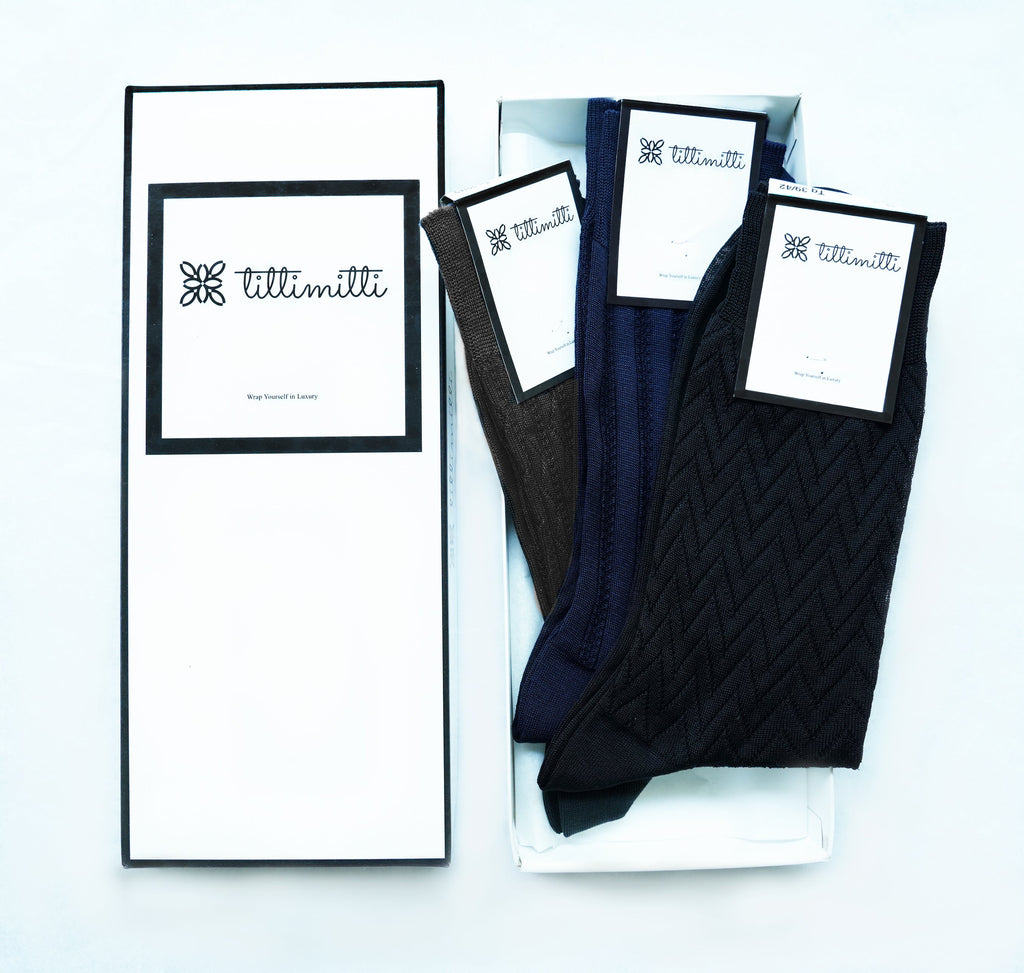 tittimitti tittimitti® 100% Mercerized "Filo di Scozia" Cotton Men's Dress & Trouser Socks. 3-Pack. Made in Italy — side view