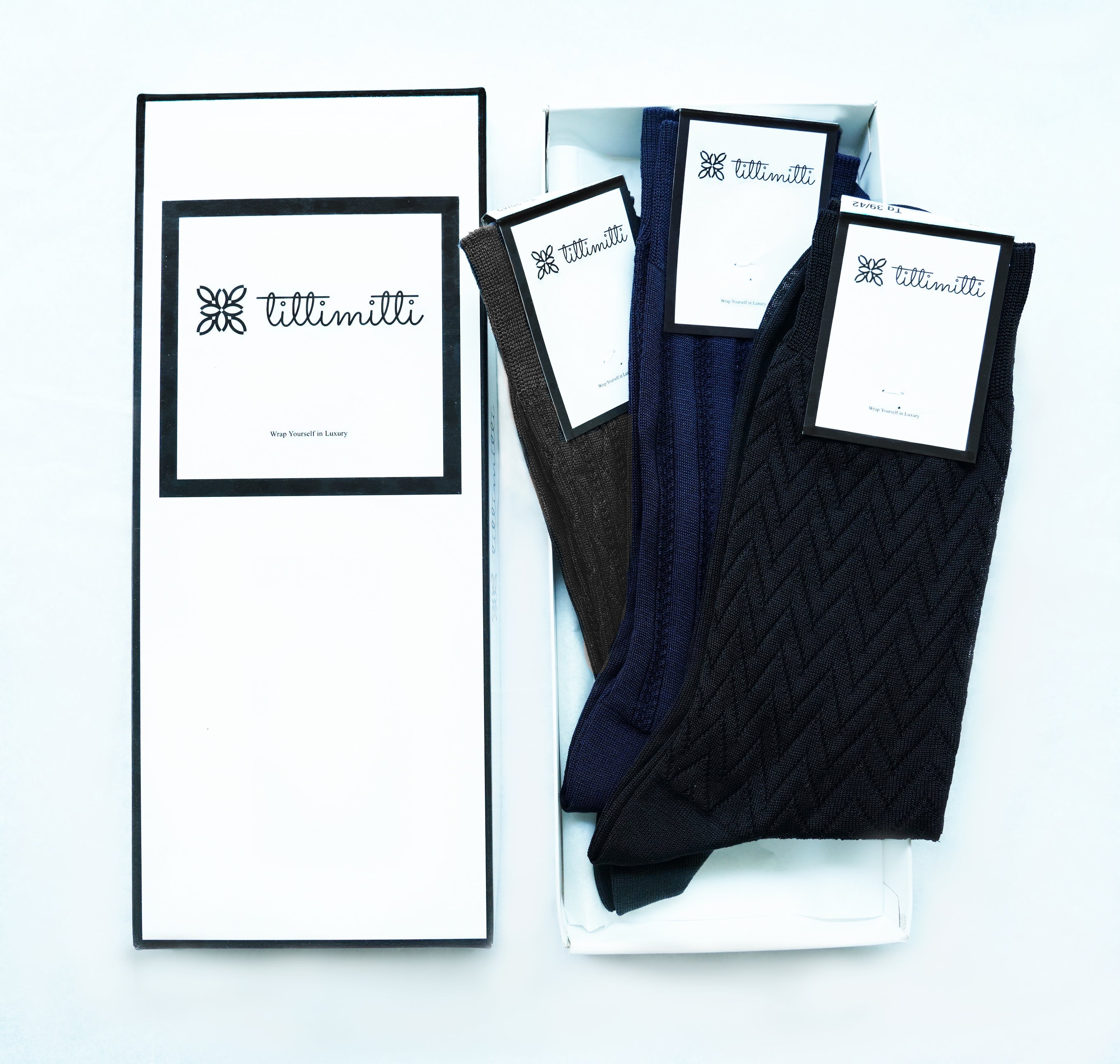 tittimitti tittimitti® 100% Mercerized "Filo di Scozia" Cotton Men's Dress & Trouser Socks. 3-Pack. Made in Italy — side view