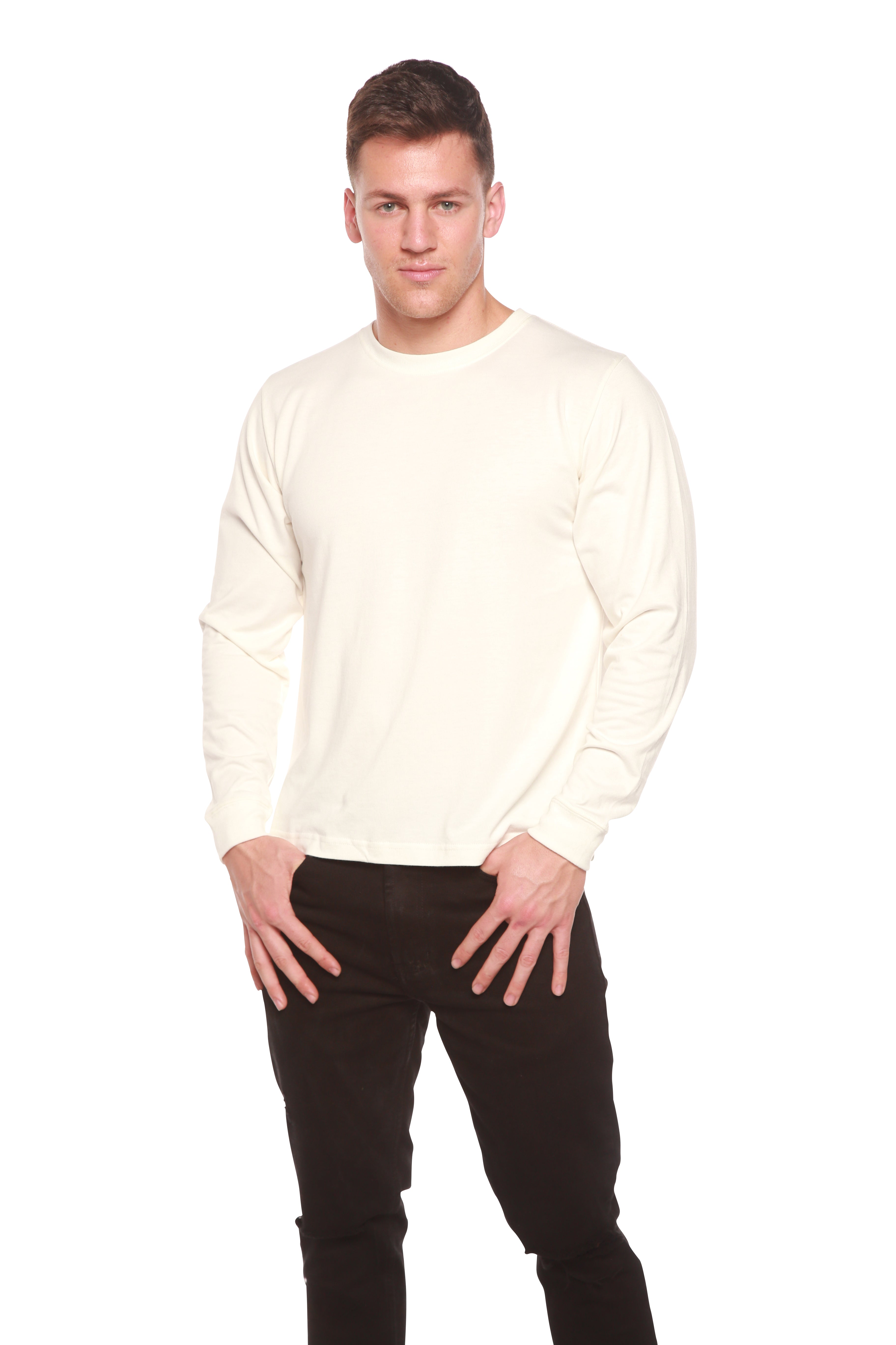 Spun Bamboo Custom Printed Men's Bamboo Viscose/Organic Cotton Long Sleeve T-Shirt — feature highlight