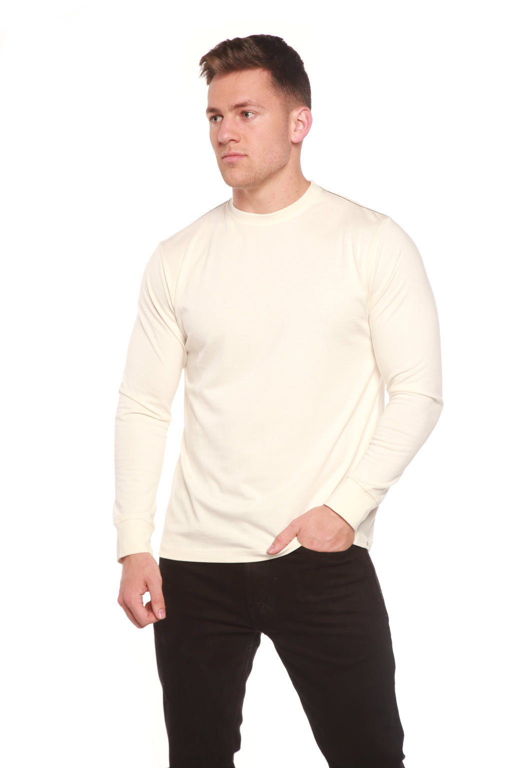 Spun Bamboo Men's Bamboo Viscose/Organic Cotton Long Sleeve T-Shirt — flat-lay composition