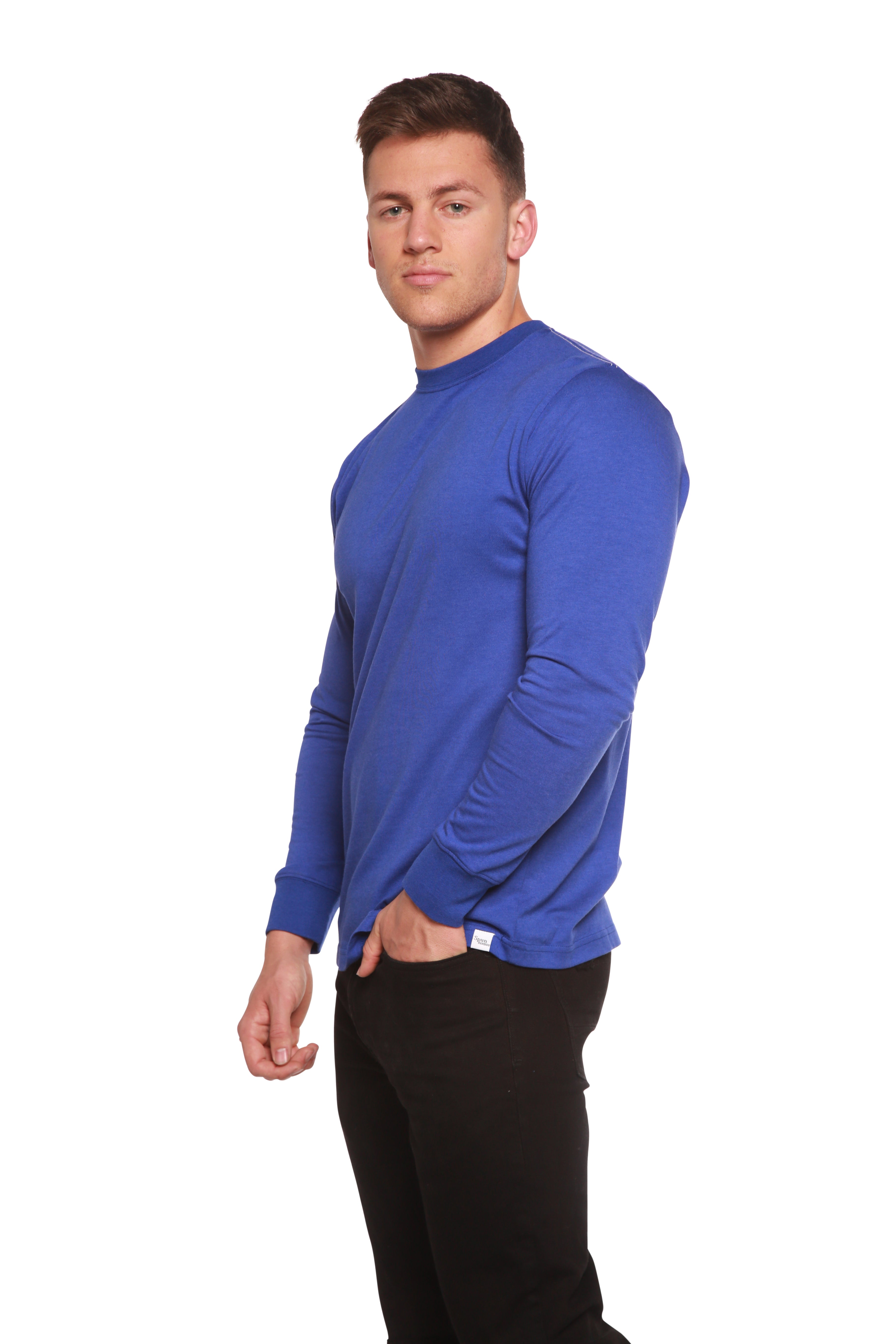 Spun Bamboo Custom Printed Men's Bamboo Viscose/Organic Cotton Long Sleeve T-Shirt — lifestyle context