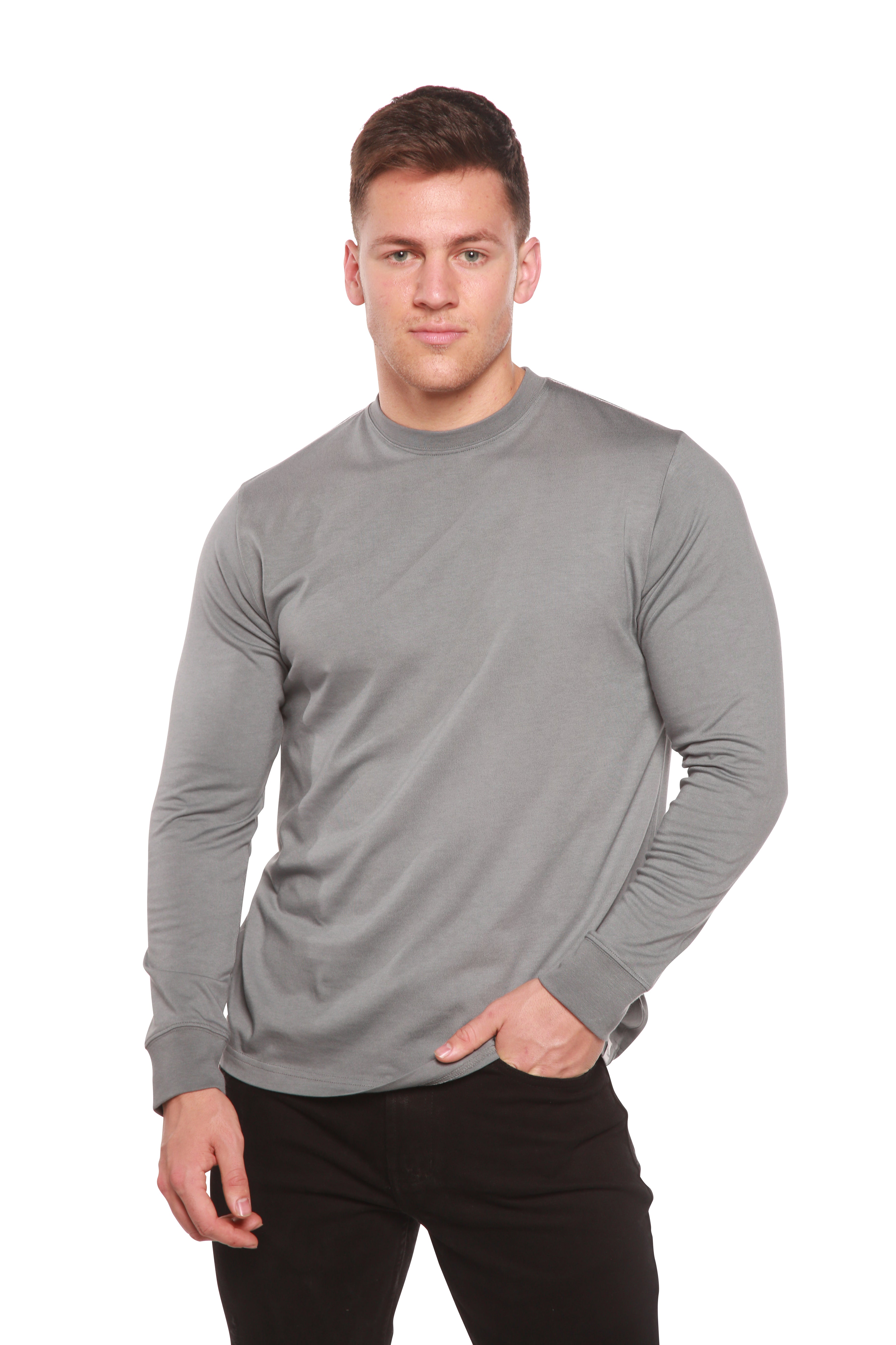 Spun Bamboo Men's Bamboo Viscose/Organic Cotton Long Sleeve T-Shirt — in-use photo