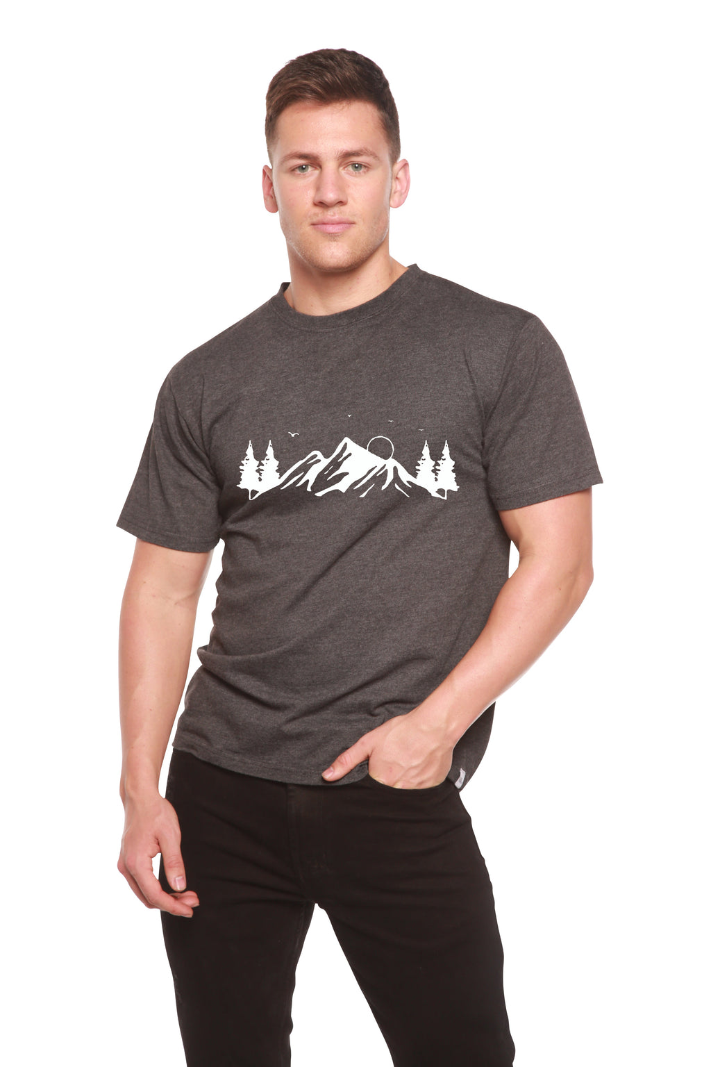Spun Bamboo Men's Bamboo Viscose/Organic Cotton Short Sleeve T-Shirt with Print Mauna Kea — packaging