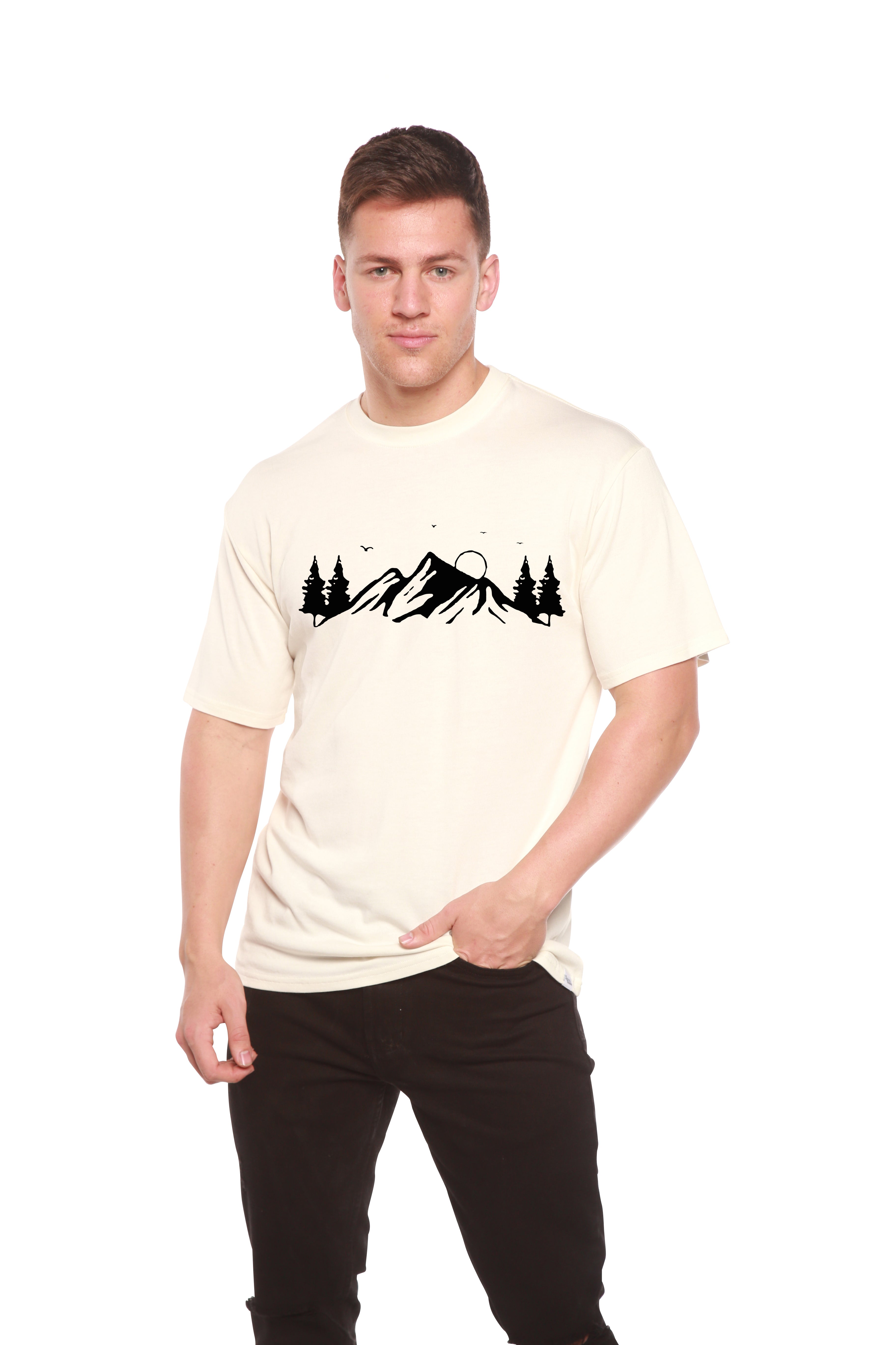 Spun Bamboo Men's Bamboo Viscose/Organic Cotton Short Sleeve T-Shirt with Print Mauna Kea — in-use photo