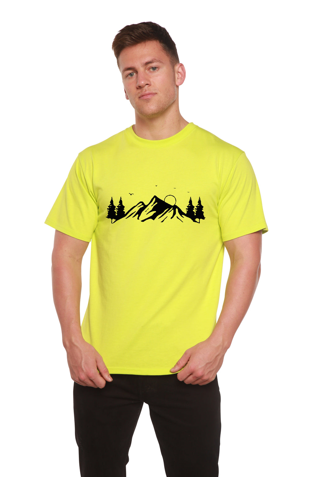 Spun Bamboo Men's Bamboo Viscose/Organic Cotton Short Sleeve T-Shirt with Print Mauna Kea — size reference