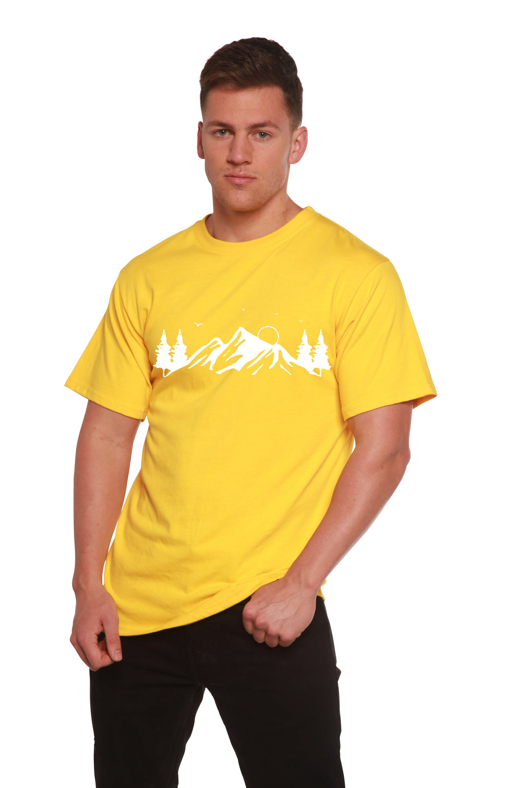 Spun Bamboo Men's Bamboo Viscose/Organic Cotton Short Sleeve T-Shirt with Print Mauna Kea — detail close-up