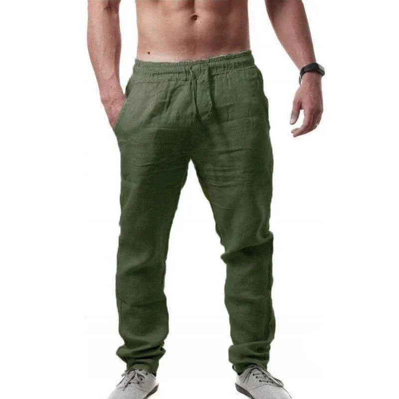 Men's Casual Cotton Linen Elastic Waist Pants with Streetwear Style