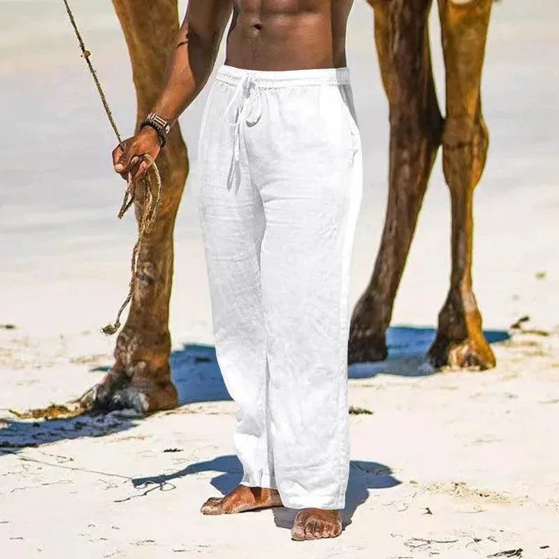 Men's Casual Cotton Linen Elastic Waist Pants with Streetwear Style