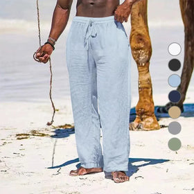 Men's Casual Cotton Linen Elastic Waist Pants with Streetwear Style