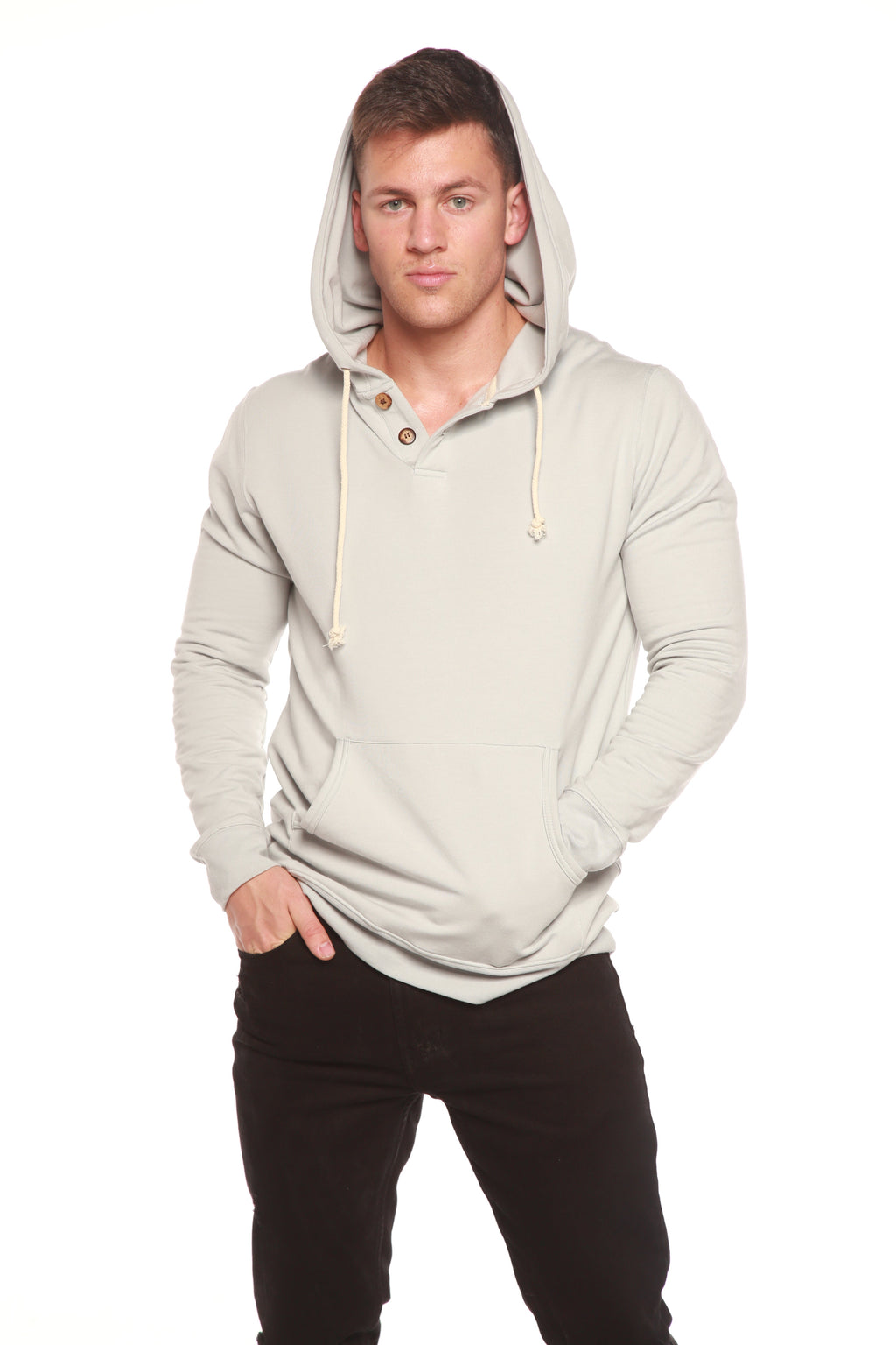 Spun Bamboo Men's Henley Style Bamboo Viscose Fleece Hoodie — size reference