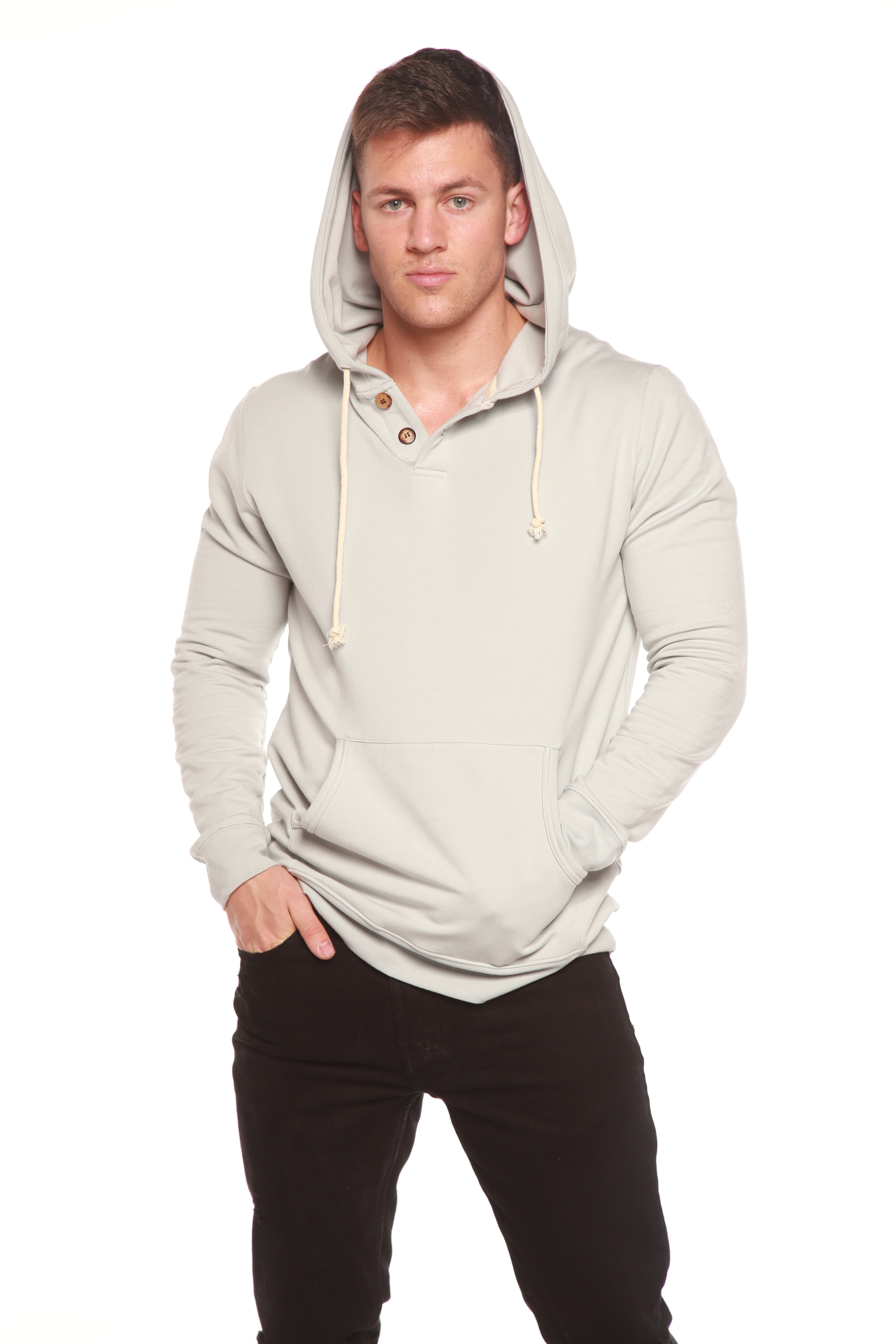 Spun Bamboo Men's Henley Style Bamboo Viscose Fleece Hoodie — size reference