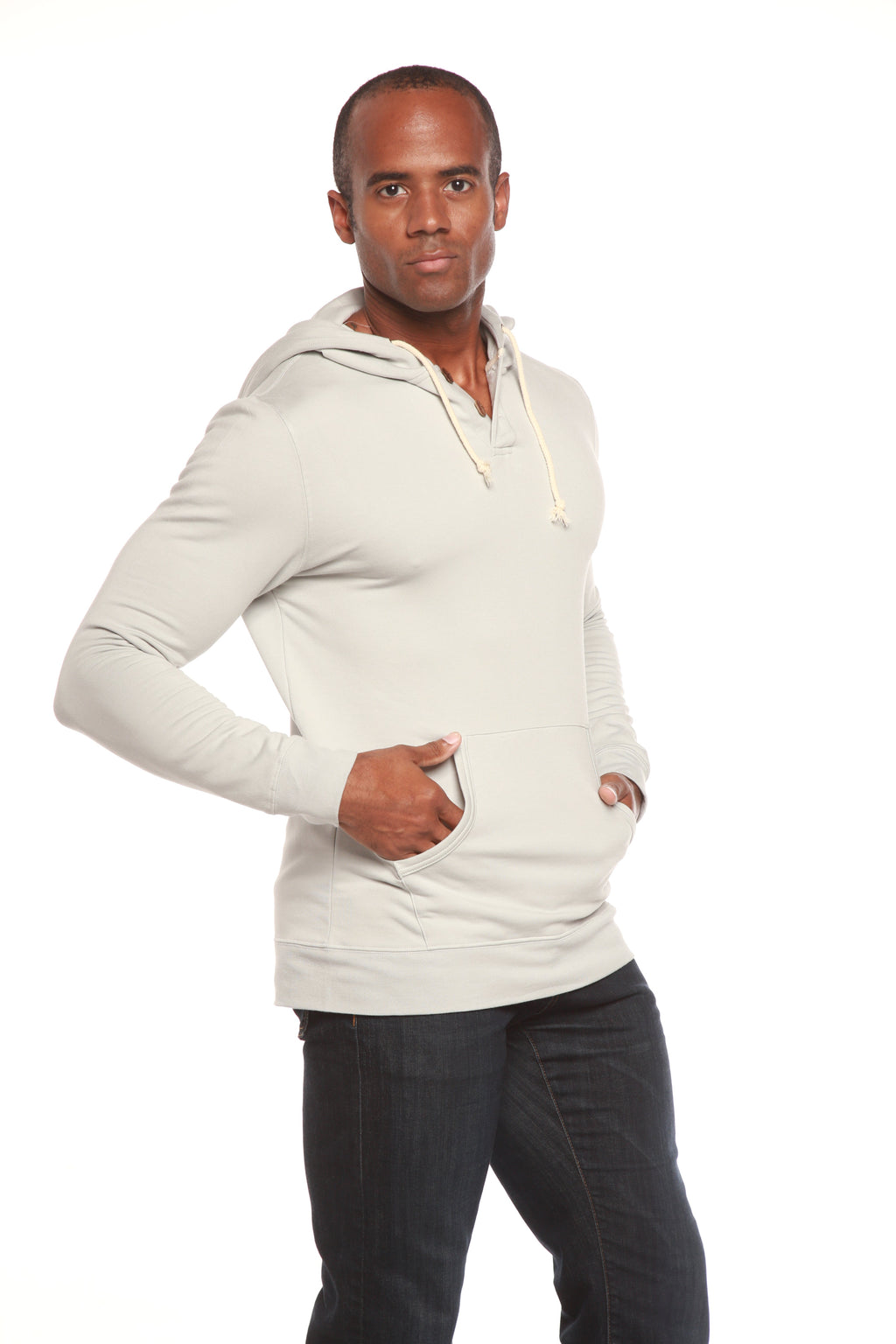 Spun Bamboo Men's Henley Style Bamboo Viscose Fleece Hoodie — back view