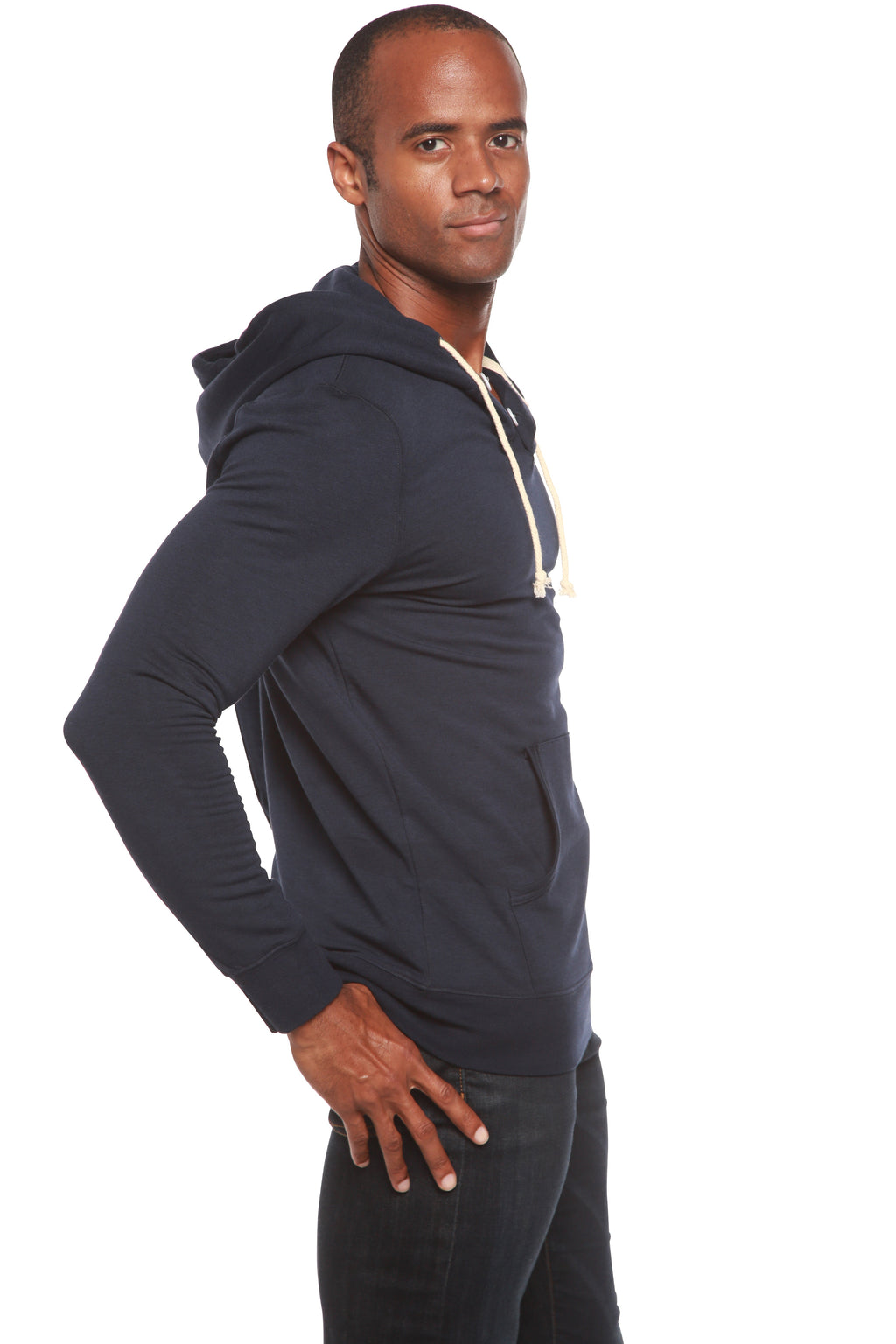 Spun Bamboo Men's Henley Style Bamboo Viscose Fleece Hoodie — in-use photo