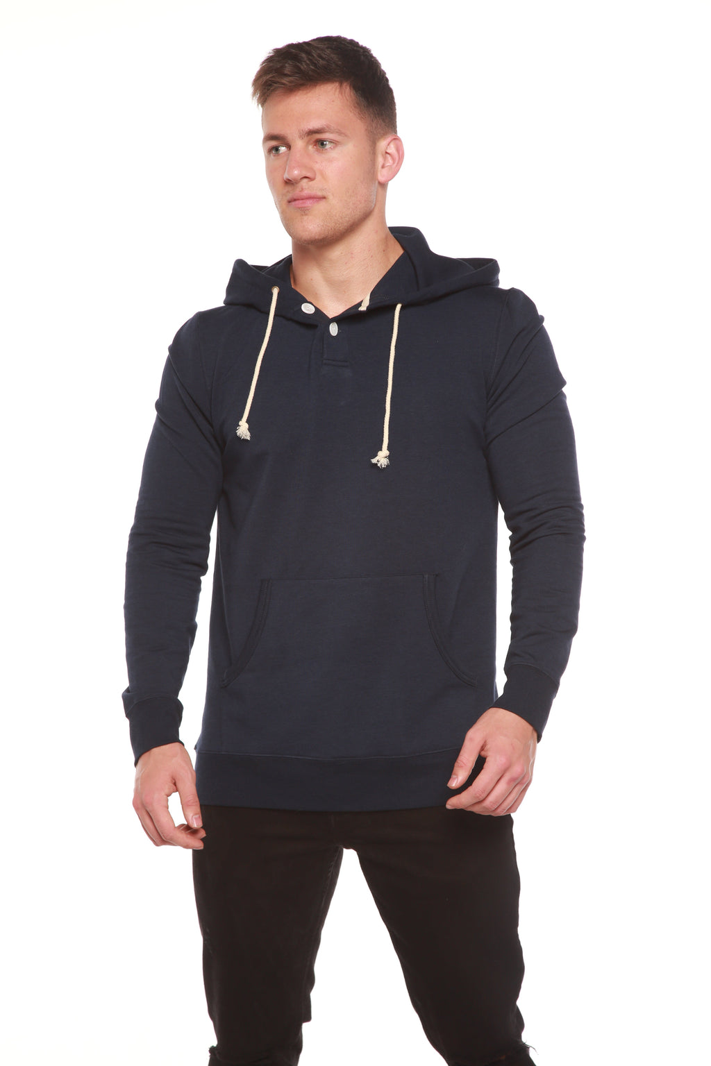 Spun Bamboo Men's Henley Style Bamboo Viscose Fleece Hoodie — side view