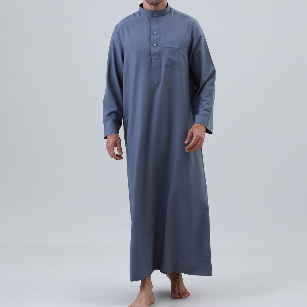 Men's Solid Color Thobe with Button Placket (MT036)