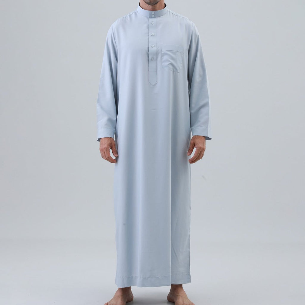 Men's Solid Color Thobe with Button Placket (MT036)
