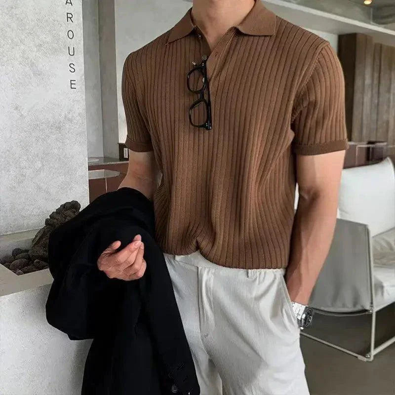 Men's Textured Knit Lapel Polo