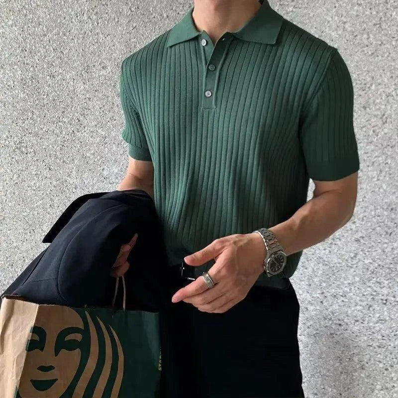 Men's Textured Knit Lapel Polo
