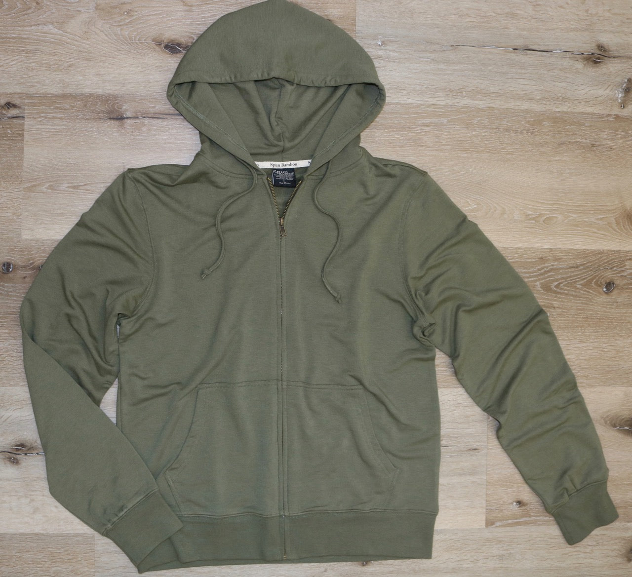 Spun Bamboo Men's Eco-Smart Full-Zip Bamboo Viscose Hoodie — detail close-up