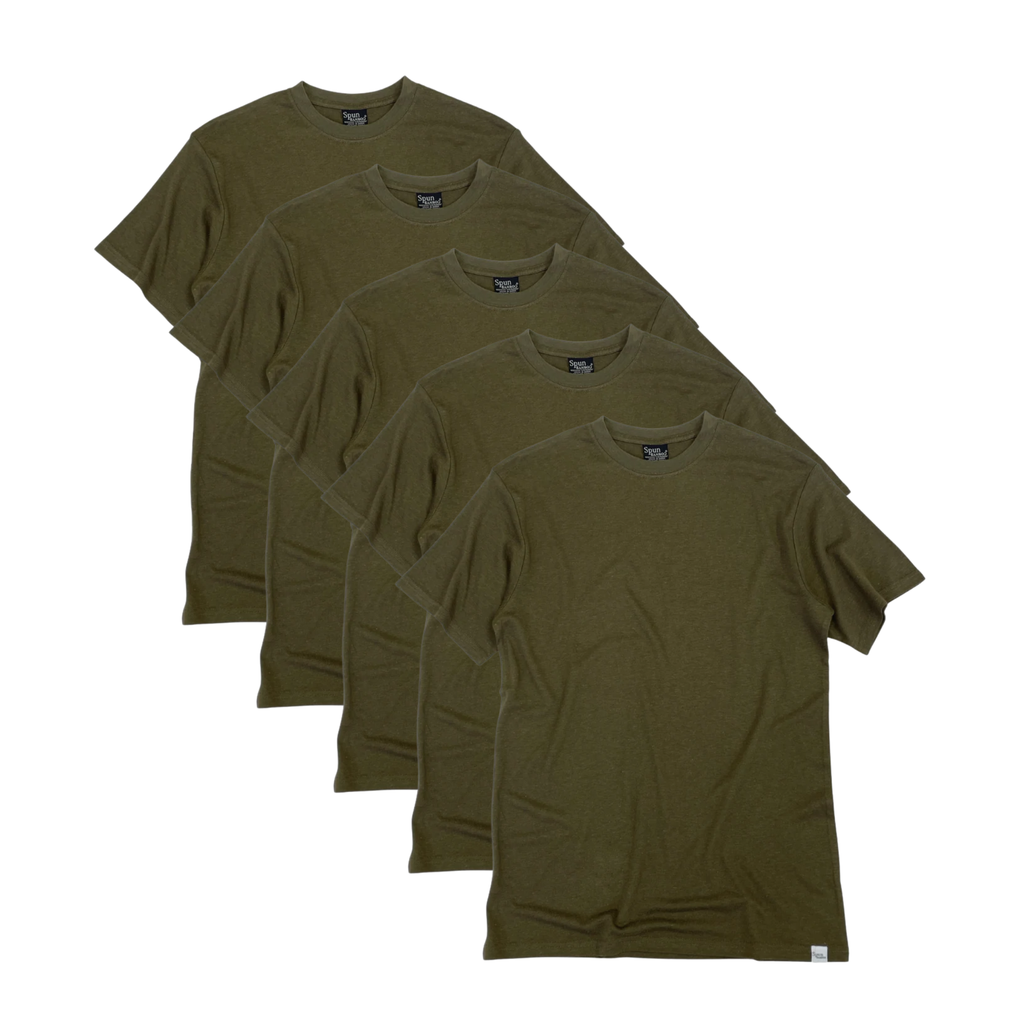 Spun Bamboo Men's Bamboo Viscose/Organic Cotton Short Sleeve T-Shirt Military Olive Color - 5-Pack — main product shot