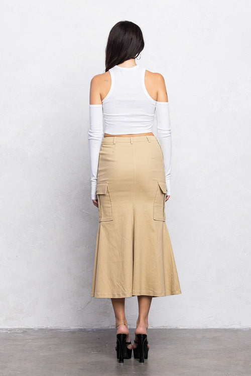 Mermaid Front Cut Detail Midi Skirt | Diagonal Closure Stretch Fit