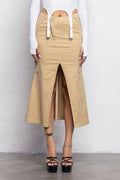 Mermaid Front Cut Detail Midi Skirt | Diagonal Closure Stretch Fit