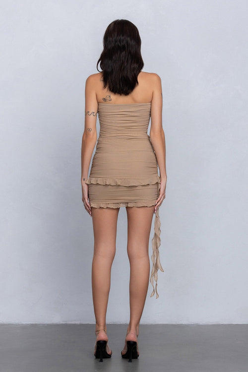 Mesh Ruched Tube Top & Mini Skirt Set Clubwear
