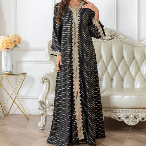 Metallic Embroidered Lace Trim Abaya (MA367)