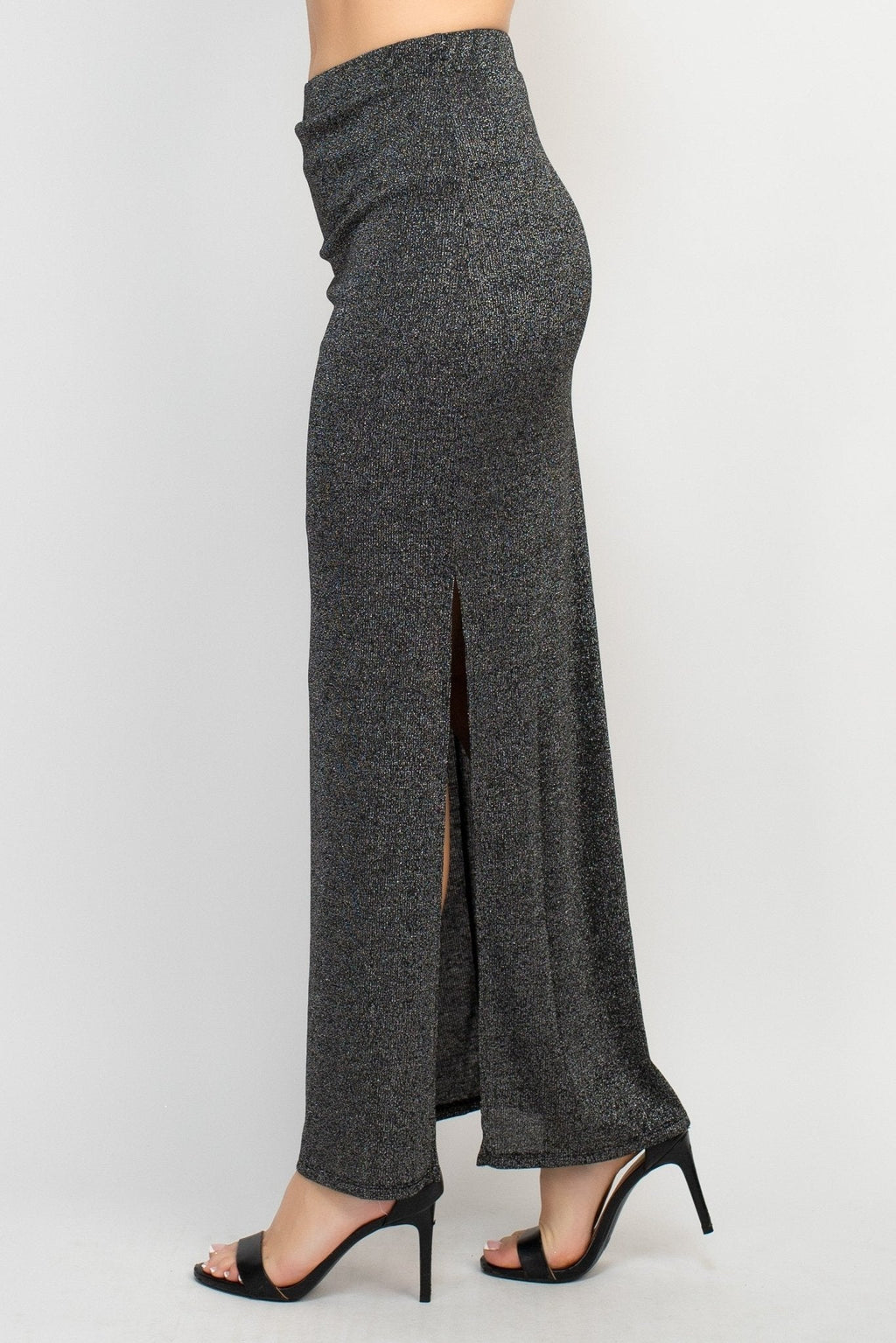 Metallic Mood High-Waist Slit Maxi Skirt