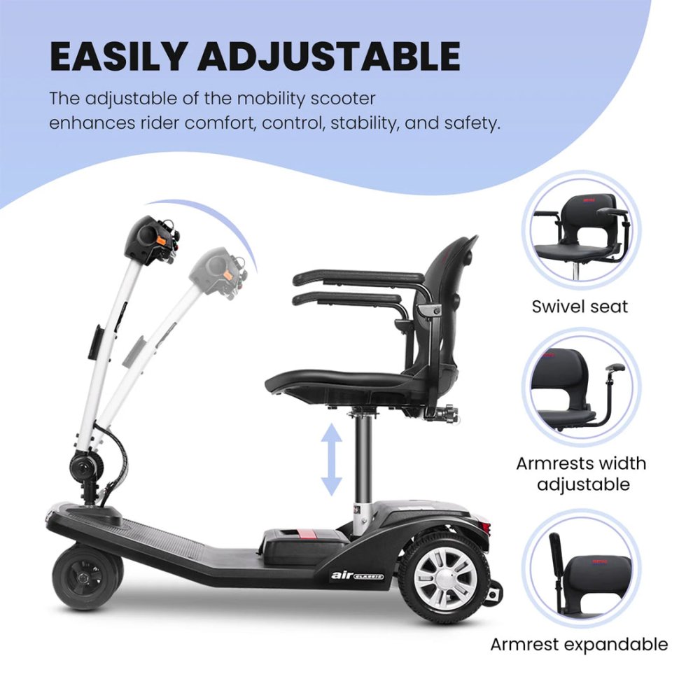 Metro Mobility Air Classic Electric 24V/12AH 250W Airline Approved Portable Folding Mobility Scooter, 265LBS (SAK96425) – SAK