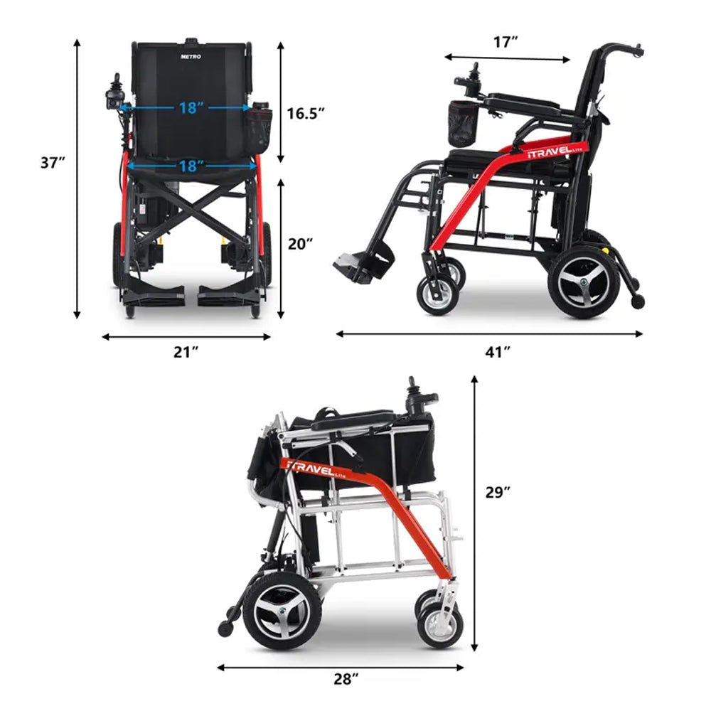Metro Mobility iTravel Lite 24V/10AH 200W Premium Portable Folding Power Wheelchair, 220LBS (SAK97362) – SAKSBY WHOLESALE, vi