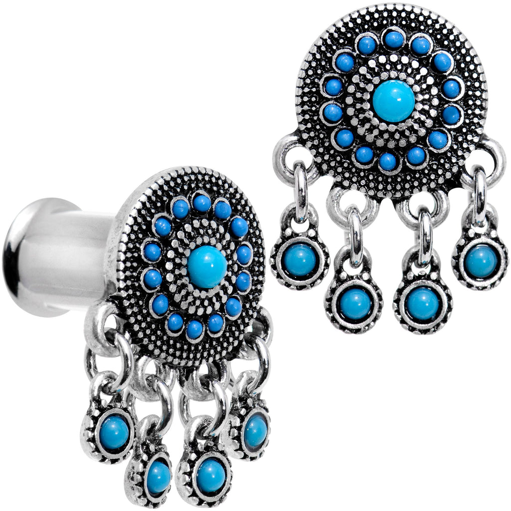 BodyCandy Southwest Blue Drum Dreamcatcher Dangle Double Flare Plug Set 6mm to 25mm — alternative angle