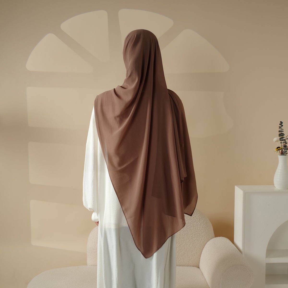 Mariam's Collection Solid Color Chiffon Hijab  With Neck Base Hat 2pcs Set (MH036) — construction detail