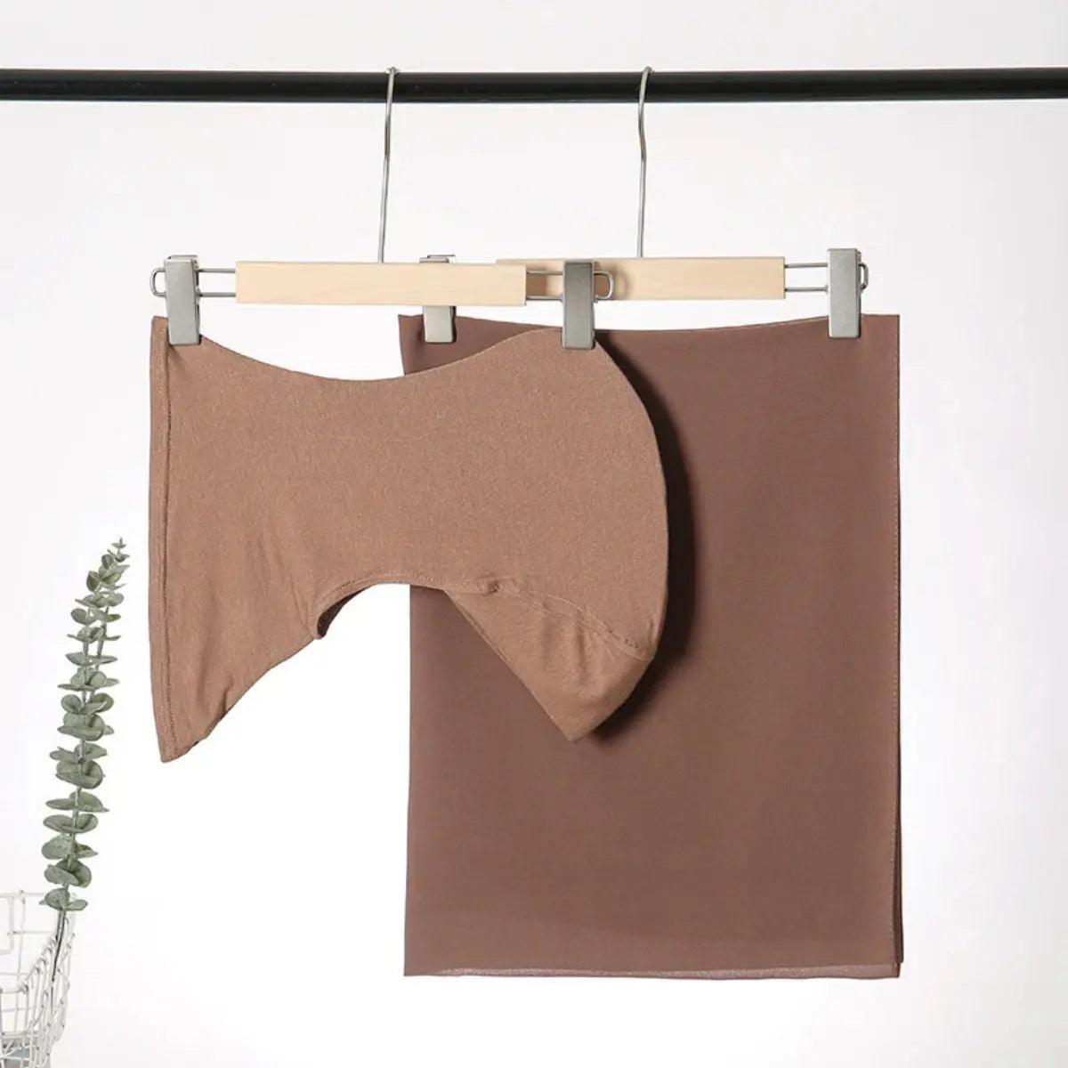 Mariam's Collection Solid Color Chiffon Hijab  With Neck Base Hat 2pcs Set (MH036) — flat-lay composition